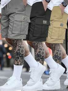 Men's Casual Straight Leg Bermuda Shorts, Solid Color Minimalist Side Pockets Outdoor Sports Cargo Shorts Summer - Multicolor - View 2