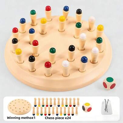 1 Set Juego de memoria redondo de plástico ABS de 14,8 cm, 24 fichas de 6 colores + dados, almacenamiento compacto, juego de interacción entre padres e hijos para educación temprana, entrenamiento de memoria y coordinación mano-ojo, juego de rompecabezas para niños, adecuado para regalos de cumpleaños, Día del Niño, Navidad, Halloween, Pascua