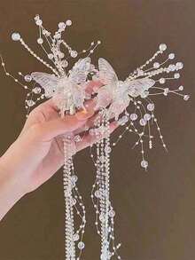 2pcs/Set Tassel Hair Clips, Bridal Updo, Festival Photos Or Gifts Elegant Tiaras.Valentine's Day Accessories,Wedding Hair Accessories - 白色 2 - 查看 1