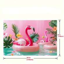 1pc Vibrant Flamingo Waterfall Photography Backdrop - Pink Flamingo In Pool With Tropical Plants & Flowers, Perfect For Summer Parties, Weddings, And Photography, Polyester Material, 59x39 Inches, Party Backdrop| Tropical Theme| Durable Fabric, Flamingo Decor - 如圖所示 - 查看 2