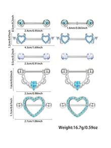 10件套性感奢华圆形心形恶魔造型肚脐环，适合海滩、派对、婚礼、节日主题装扮和个人风格。 - nipple ring - 查看 5