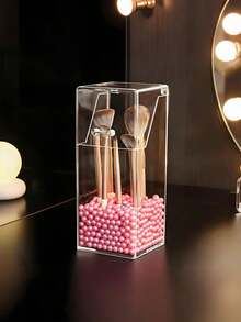 1/2pcs Transparent Desktop Storage Box With Lid, Makeup Brush Holder, Dust-Proof Organizer, Suitable For Cosmetics - Multicolor - View 11