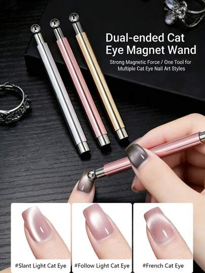 DIY Nail Art Tools Double-Ended Magnetic Cat Eye Nail Art Stick, Aluminum Handle Holiday Nail Art Accessories, Gel Nail Polish Magnetic Pen, Nail Salon Supplies, Fashionable Nail Art Design, Professional Nail Care, Stylish Finger Decoration, Party Nails, Holiday Surprise