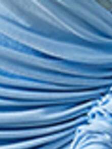 Women's Spring/Summer New Sheer Lace Long Sleeve Dress, Twist Bandeau Pleated Bodycon Skirt, Sexy Party Club Mini Dress - Baby Blue - View 6