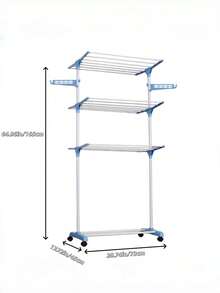 4-Tier Extra Large Foldable Stainless Steel Drying Rack, Mobile Laundry Rack With 4 Wheels, Multi-Hook, Multi-Function, Suitable For Drying Bedding, Clothes, Available In Grey, White, Blue And Black - Multicolor - View 14