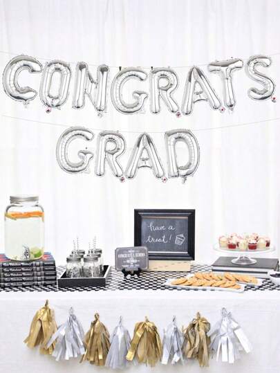 12个“恭喜毕业”毕业横幅气球（包含金色、玫瑰金、银色），16英寸铝箔字母气球，适用于毕业派对装饰、2026届毕业装饰、教室装饰、毕业典礼、校园庆祝活动、墙面装饰、拍照道具