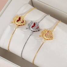 1件跨境极简主义18K镀金铜红锆石心形可调节手链，可定制 - 金色 - 查看 4