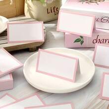 24/48 Pcs Pink Tented Place Cards, Folded Place Cards Are Ideal For Wedding Place Cards, Buffet Food Label, Banquet Tables, Cocktail Parties, And Name Cards - A - View 1