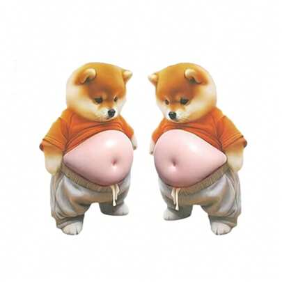 2個セット (3Dソフトテクスチャ) 2025年新作 柴犬お腹スクイージーステッカー - かわいい茶色とオレンジの犬柄、ぬいぐるみのようなスクイージー素材。愛らしいカワイイスタイル、リアルな丸々としたお腹の詳細、スクイージーとストレス解消機能。