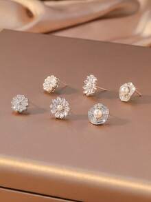 Bộ 3 đôi bông tai đính đá Zirconia bất đối xứng, kiểu dáng giản dị, phù hợp để đeo hàng ngày. - Nhiều màu - Xem 2