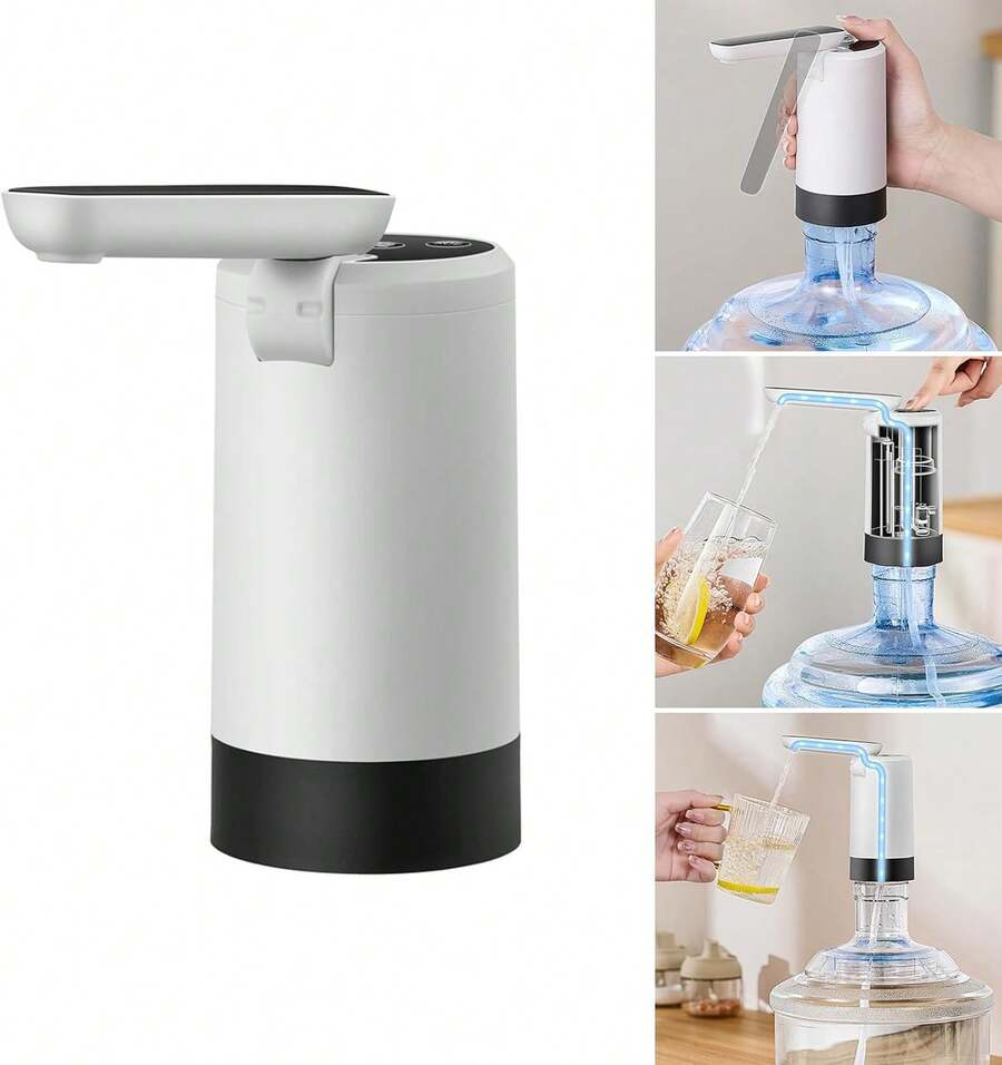 FUTUREM Smart Multi-Speed Foldable Mini Electric Water Pump, Automatic Rechargeable Portable Type-C Water Dispenser - Black and White - View 1