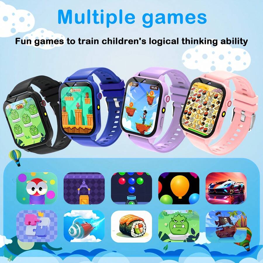 Kids Smart Watch With Educational Games, IPS Touchscreen, Camera, Video Recording, 300mAh Battery, Music Player, Pedometer, Alarm, Flashlight, Fashionable Smart Watch Gift For 6-13 Years Old Boys And Girls