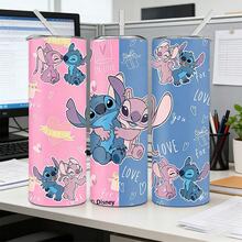 Disney 1 bình giữ nhiệt thẳng, in hình Stitch và thiên thần dễ thương, bình nước cách nhiệt bằng thép không gỉ có ống hút, 600ml, đóng hộp kèm mã chống hàng giả. - Stitch và Angie - Xem 5
