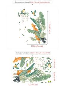 2片装热带树叶墙贴 - 新鲜香蕉叶自粘壁画贴纸，适用于客厅卧室装饰 - 69057-月橋花苑 - 查看 3