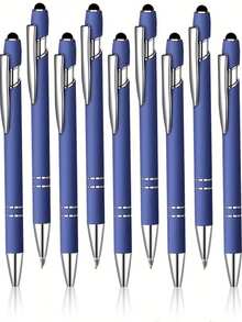 Bộ 12 bút bi màu xanh dương (2 bút bi kèm 10 ruột bút) - Bút bi kim loại có thể thu gọn, màu trung tính, tích hợp chức năng cảm ứng màn hình, dùng cho văn phòng. - Ruột bút mực đen - Xem 1