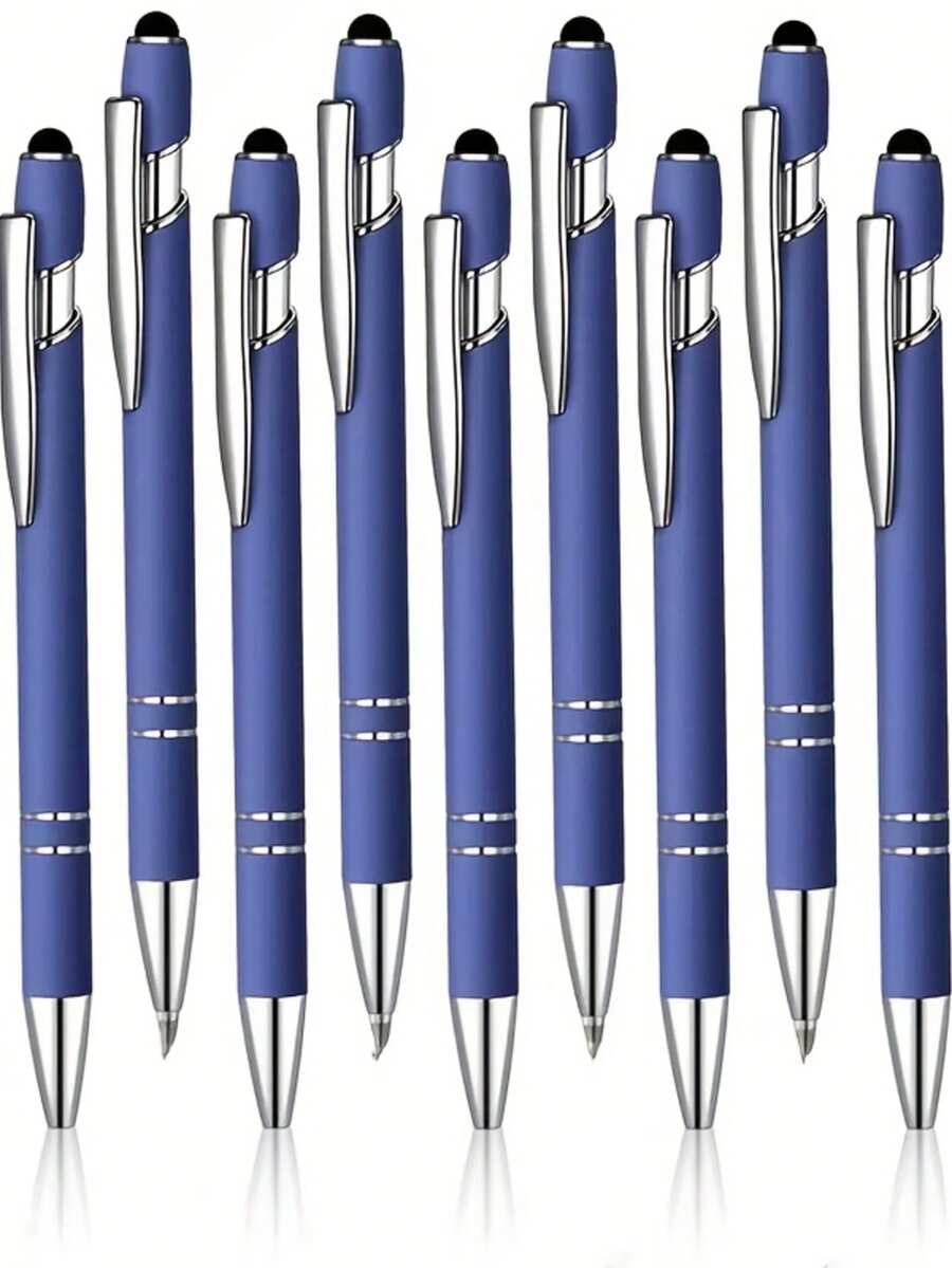 Bộ 12 bút bi màu xanh dương (2 bút bi kèm 10 ruột bút) - Bút bi kim loại có thể thu gọn, màu trung tính, tích hợp chức năng cảm ứng màn hình, dùng cho văn phòng. - Ruột bút mực đen - Xem 1