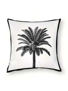 1/2/4pcs, 2D Single-Sided Printing Design (Without Pillow Core), Black Palm Tree Pillowcase - Modern Tropical Style Minimalist Design Zipper Closure, Suitable For Living Room, Bedroom - A - View 2