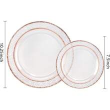 2pcs Transparent Rose Gold Rim Plate Set, Includes 7.5" Dessert Plate/10.25" Dinner Plate, Minimalist, Modern, Easy To Clean, Reusable, Suitable For Birthday Parties, Valentine's Day Dinners, Ramadan, Weddings, Family Gatherings, Outdoor Picnics, Camping And More - Multicolor - View 12