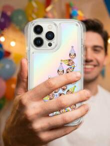 Funda de teléfono personalizada con foto facial, gorro de fiesta de cumpleaños personalizado con patrón triangular y forma de cara, funda de protección para teléfono, funda de teléfono transparente iridiscente personalizable con foto y texto, regalo de cumpleaños único, adecuado para familia y amigos. - Multicolor - Ver 21