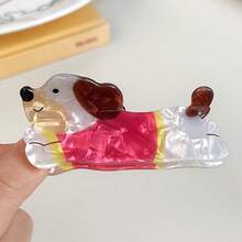 1 pieza Nuevo clip de pelo de perro salchicha de color café estilo casual de calle, clip de pelo en forma de perro de dibujos animados lindo y divertido, accesorio de pelo semi-recogido para atuendos de verano, festivales, fiestas - Multicolor - Ver 10