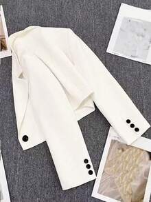 Women's Spring/Autumn White Notched Collar Long Sleeve Single-Breasted Casual Blazer Jacket, Suitable For Banquet, Wedding, Party, Outing, Valentine's Day Or Other Important Festivals And Gatherings, Spring, Valentine's Day, Carnival, Beach, Birthday - Beige - View 5