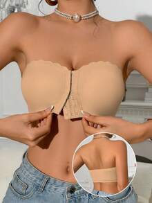 2pcs (Mocha + Dark Apricot) Front Closure Bandeau Bra, Upgraded Non-Slip Silicone, Wireless Seamless Bra (A-C Cup) - Multicolor - View 4