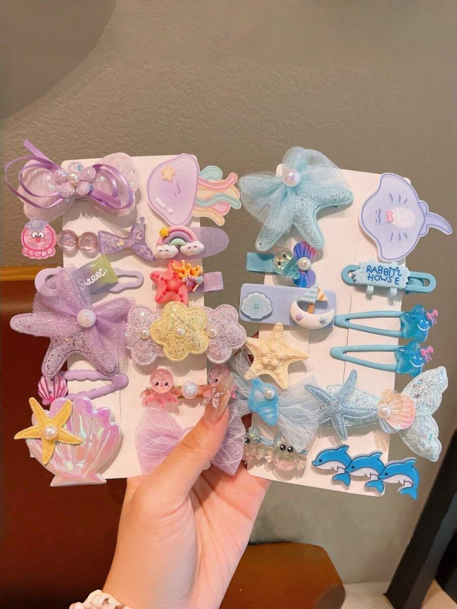 Bộ 12 chiếc kẹp tóc hình đuôi nàng tiên cá dễ thương đính sequin hình vịt cho bé gái, kẹp tóc mái bằng lưới và sợi len. - Nhiều màu - Xem 1