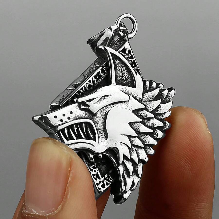 Vintage And Stylish Wolf Head Pendant European And American Style Men's Creative Stainless Steel Necklace Accessory - 銀色 - 查看 1
