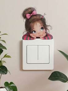 1pc Light Switch Wall Sticker Bundle, 2 Design Options (Monkey / Sweet Girl), Core Keywords: Light Switch Sticker, Wall Decal, Removable, Reusable, No Residue, Cartoon, Monkey, Girl, Waterproof, Home Decor, Bedroom, Living Room, Switch Cover - 001 - View 8