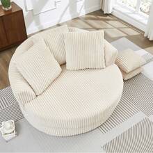 61-Inch Oversized Round Chaise Longue Chair Indoor, Modern Upholstered Corduroy Deep Seat Circle Single Cloud Lounge Floor Sofa Chair For Living Room, Bedroom Apartment - Màu be - Xem 5