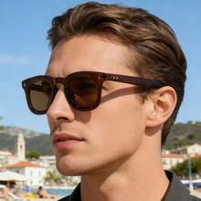 1 chiếc kính thời trang tối giản cá nhân hóa cao cấp dành cho nam, gọng vuông kiểu retro, phù hợp cho du lịch, giải trí, dự tiệc, đi biển và sử dụng hàng ngày. - Khung màu xám trong suốt hình lá trà - Xem 1