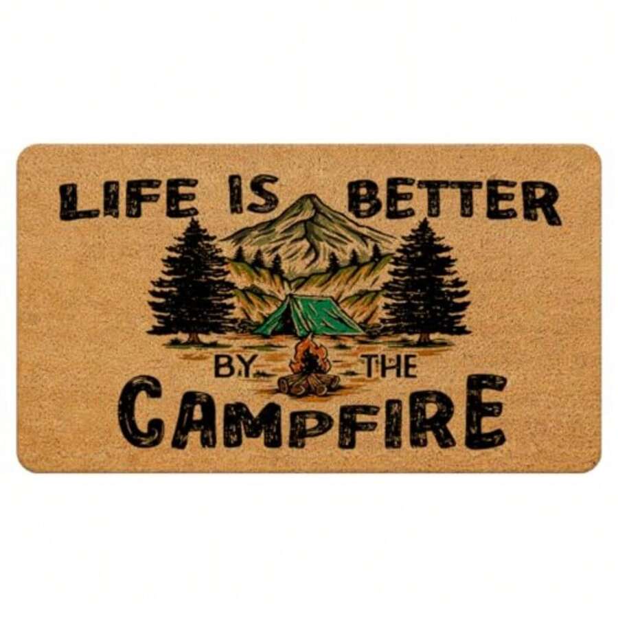 Camping Door Mat Life is Better by The Campfire Camper Doormat Bathmat for Bathroom Home Outdoor Indoor Entrance Camping Welcome Mats for Front Door Porch Entryway 17x30 Inches - La vida es mejor junto a la fogata. - Ver 1