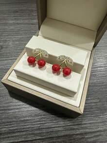 1对经典法式时尚樱桃耳环 - 彩色 - 查看 5