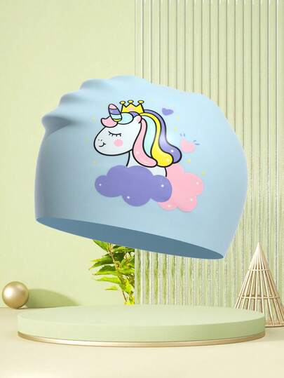 Unicorn Children's Silicone Swim Cap, Comfortable Waterproof Hair Protection Swimming Cap For Pool