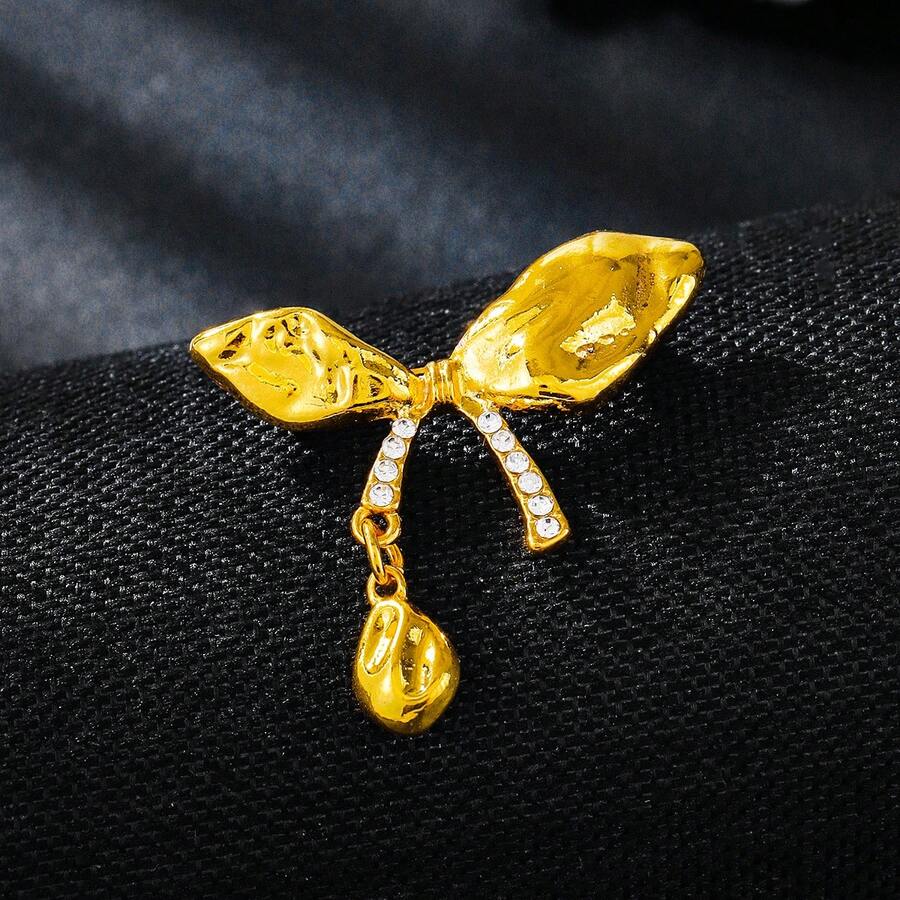 1pc Fashionable Elegant Bow Zinc Alloy Brooch, Suitable For Women's Daily Wear