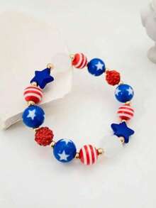 1件时尚新款美国国庆日主题串珠手链，男女皆宜，日常佩戴或节日礼物。 - 彩色 - 查看 4