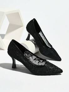 Giày cao gót lưới thoáng khí thời trang dành cho nữ - màu đen - Xem 11