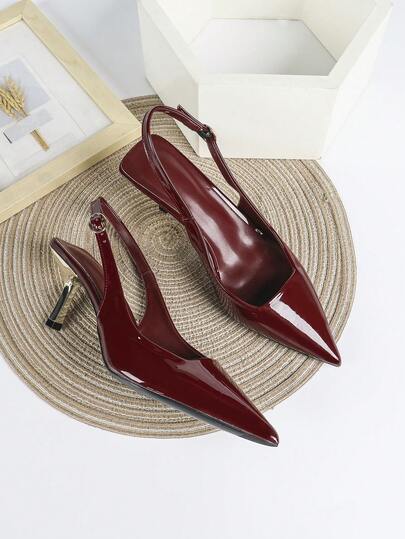 7厘米酒红色高跟鞋，尖头露跟派对高跟鞋，婚礼正装鞋