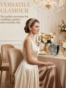 2026 New Fashionable & Elegant Women's Sparkling Crystal Rhinestone Headband, Luxury Rhinestone Wide Headband, Versatile Elegant Headpiece For Daily Commute, Available In Silver And Rose Gold - Multicolor - View 9