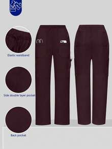 cimmuovere Plus Size Women's Nursing Multi-Pocket Drawstring Solid Color Scrubs Pants, Nurse Scrub Uniform, Dentist, Healthcare, Pet Hospital, Laboratory - Brown - View 1