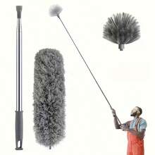2/3/4 piezas Juego de limpieza de telarañas con palo extensible, cepillo de telarañas y kit de limpieza de techos, plumero de microfibra y plumas artificiales de 2,45/2,85/2,95 m lavable para ventiladores de techo, muebles, hogar - gris - Ver 10
