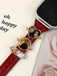 Custom Photo Watch Band Charm, Romantic Elegant Heart Style Strap Accessory For Daily Wear, Wedding & Anniversary Scene, Personalized Picture Watch Charm Gift For Mother'S Day, Customized Keepsake Accessory, Customizable Design For Women, Men, Couples And Special Occasions - Style C - View 6