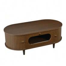 Coffee Table, 100 X 50 X 36 Cm, Walnut Finish. Coffee Table With A Drawer, Console Table With A Roll-Up Door, Side Table, Four-Legged Living Room Table, Walnut Finish. - Brown - View 10