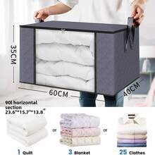 1/2/3/6/10pcs Capacity Clothing & Quilt Storage Bag With Transparent Window, Non-Woven Fabric Wardrobe Dust-Proof Foldable Storage Bag, Necessary For Home & Dorm, Christmas Storage Basket, Gift Basket, Storage Box, Large Storage Box, Cute Gift Basket, Felt Creative Desktop Storage Box - Grey - View 11