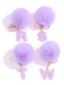 1件创意彩色亮片图案紫色球形吊坠字母形状钥匙扣，可作钱包装饰、汽车钥匙扣，是送给朋友的绝佳礼物 - 紫色 - 查看 7