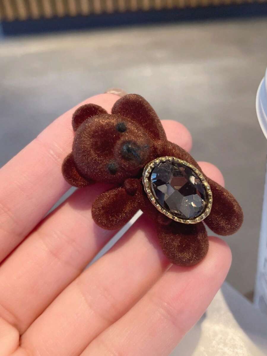 1pc Cute Bear Plush Hair Clip, New Design Side Clip For Women, Girly Heart Shaped Hair Clip, Multi-Function Alligator Hair Accessory - Multicolor - View 1