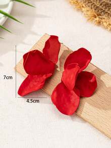 1pair Asymmetrical Geometric Floral Textured Exaggerated Personalized Stud Earrings - Red - View 5