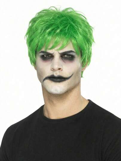 Unisex Cosplay Wig|Vibrant Green Heat-Resistant Fiber|Stylish Woven Cap With Side-Swept Bangs|Rose Net Design|One Size Fits All