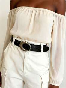 1 pieza Cinturón con hebilla de metal estilo retro Y2K, Accesorio de cinturón de piel de cocodrilo rojo de alta gama 2026 para mujeres - Multicolor - Ver 4