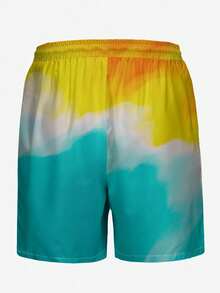 男士休闲短裤，夏威夷假日海滩度假椰树艺术3D数码印花时尚日常度假弹力腰抽绳泳裤沙滩装 - 彩色 - 查看 3